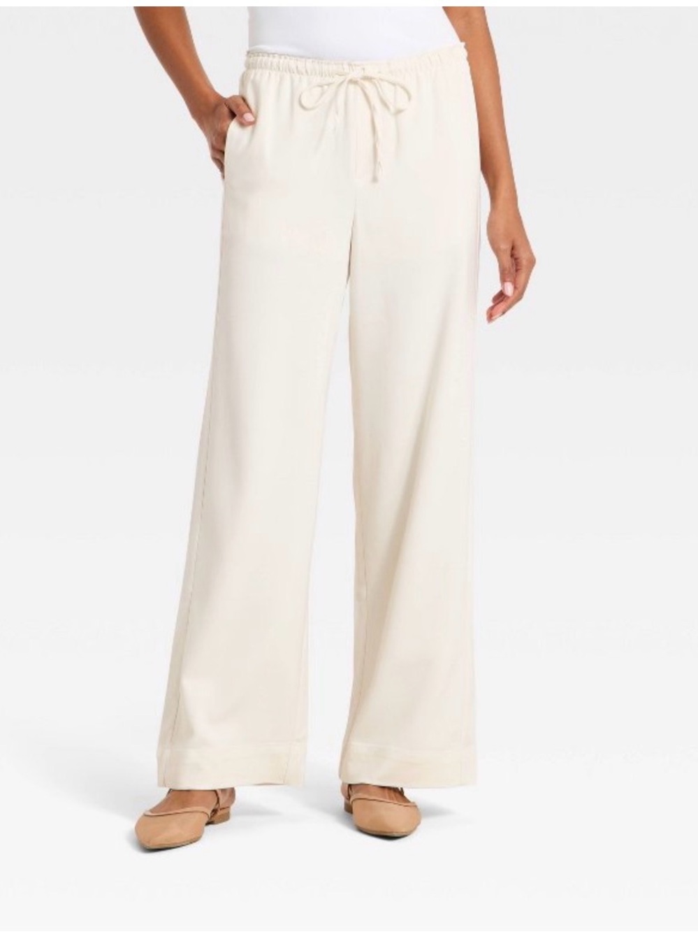 a new day Wide-Leg Drawstring pull on Pants - Cream